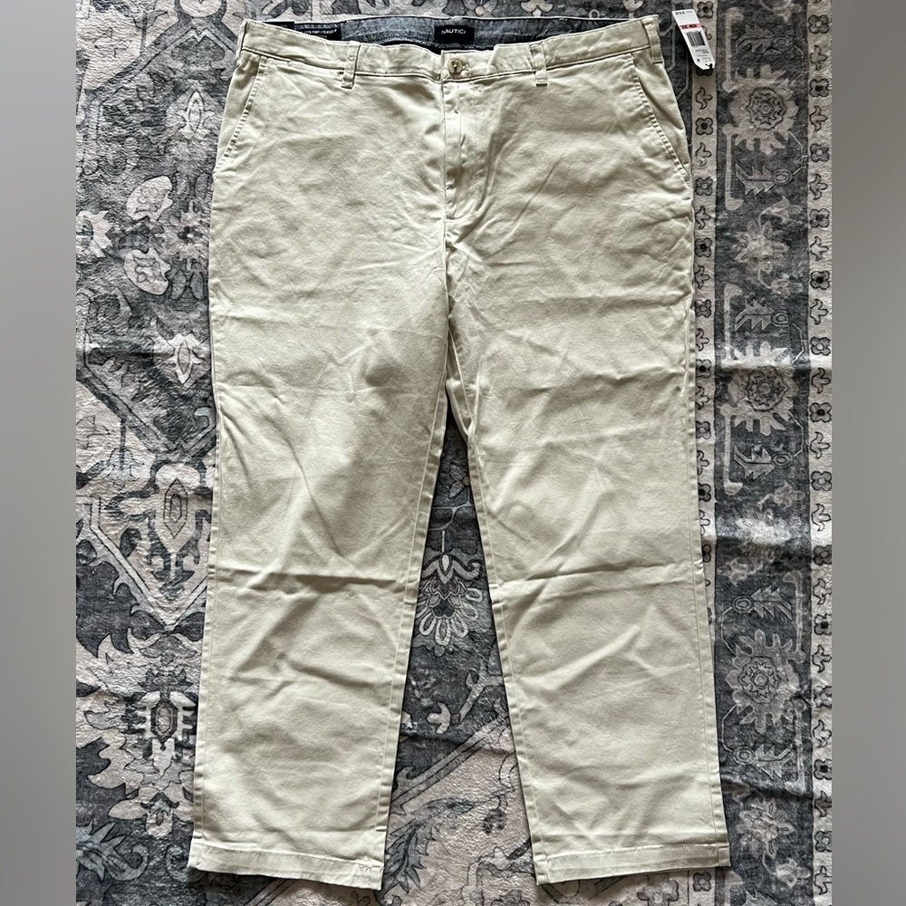Nautica Cream Chino Pants Classic Style - Picture 3 of 5
